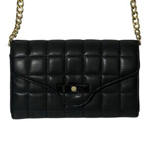 Mossimo Black Quilted Crossbody Bag Gold Chain Small Purse Wallet